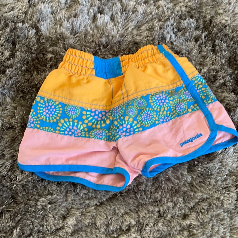Patagonia Kids Swim Trunks in Yellow, Peach, Teal